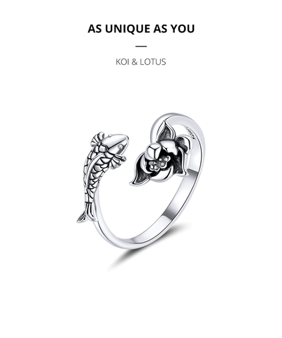 Koi und Lotus verstellbarer Ring