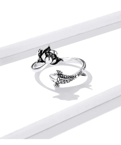 Koi und Lotus verstellbarer Ring