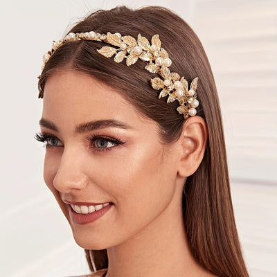 Livia - Trendy Perle funkelnden Strass Blatt dekorative Stirnband