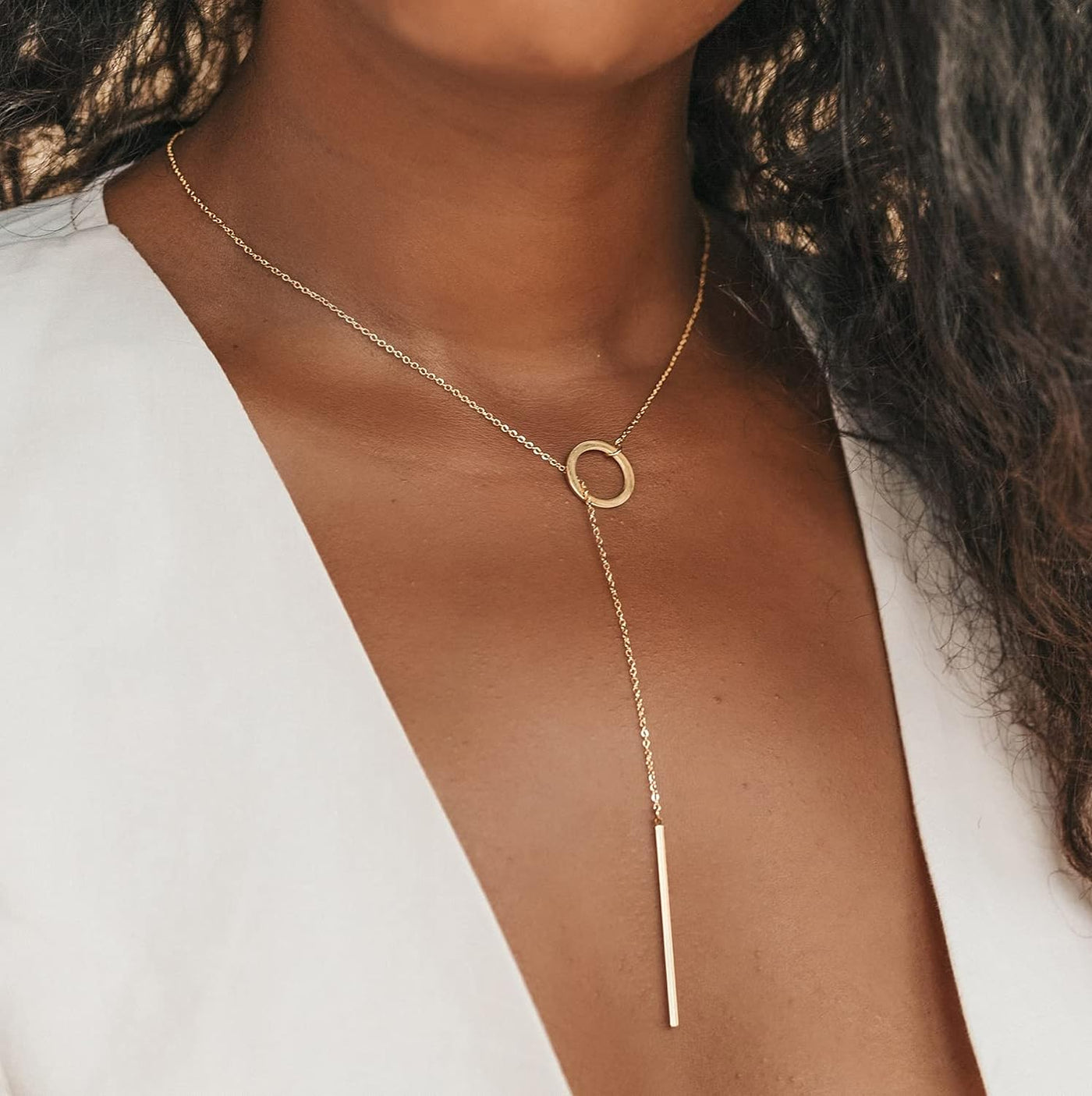 Gold Drop Bar Lariat-Halskette