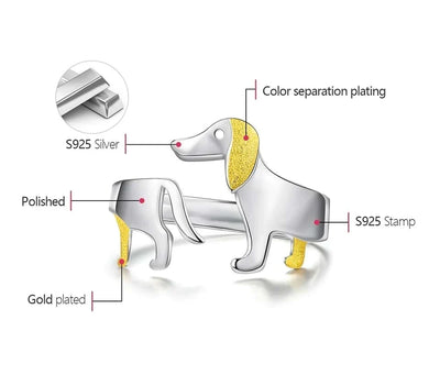 Niedlicher Dackel Hund verstellbarer Silberring