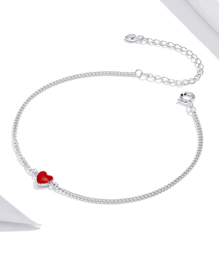 Verstellbares rotes Herz-Charme-Armband aus 925er Sterlingsilber