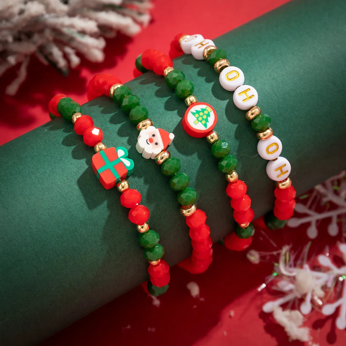 4-teiliges Weihnachtsperlen-Armband-Set