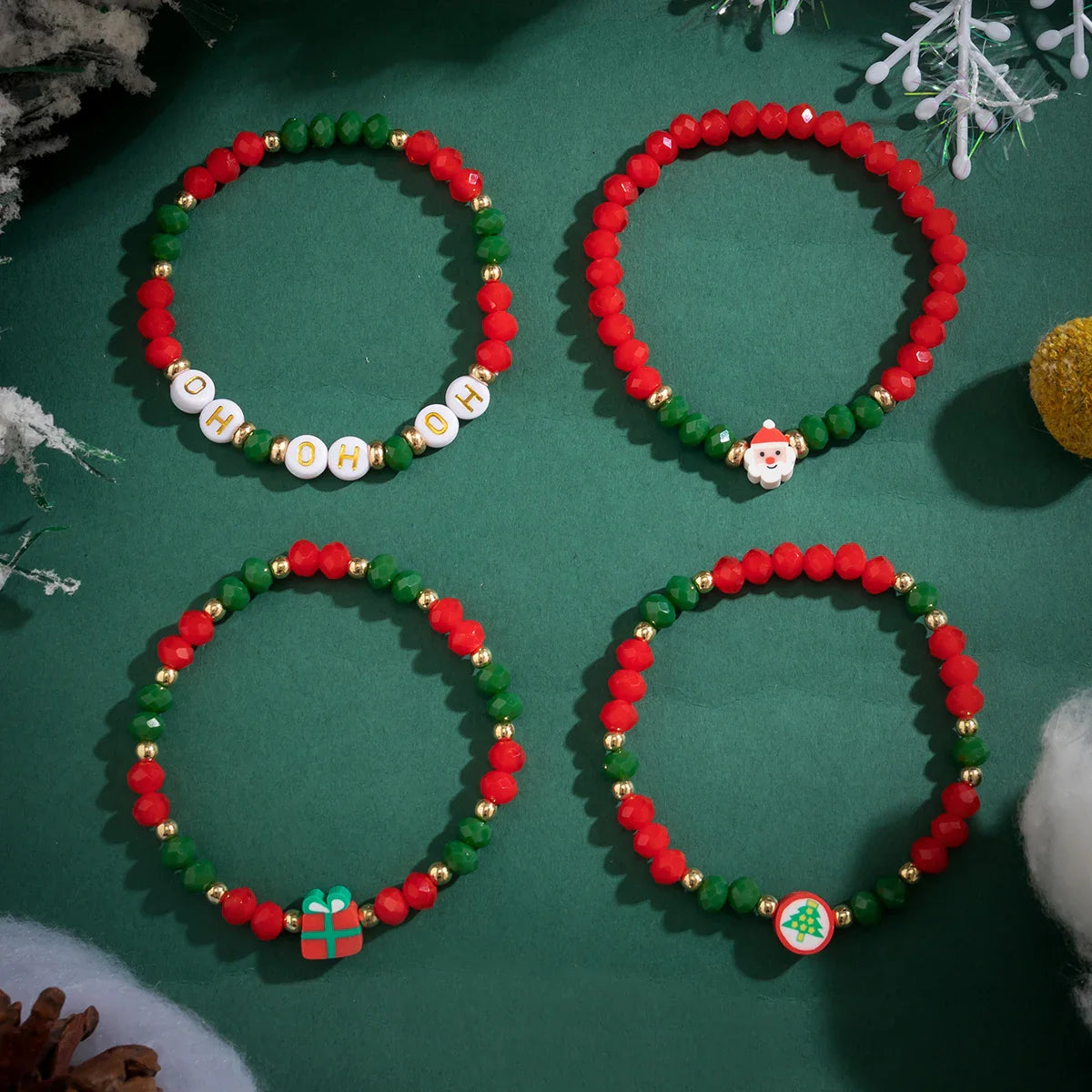 4-teiliges Weihnachtsperlen-Armband-Set