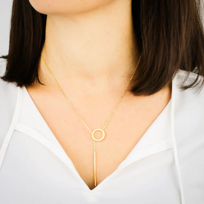 Gold Drop Bar Lariat-Halskette